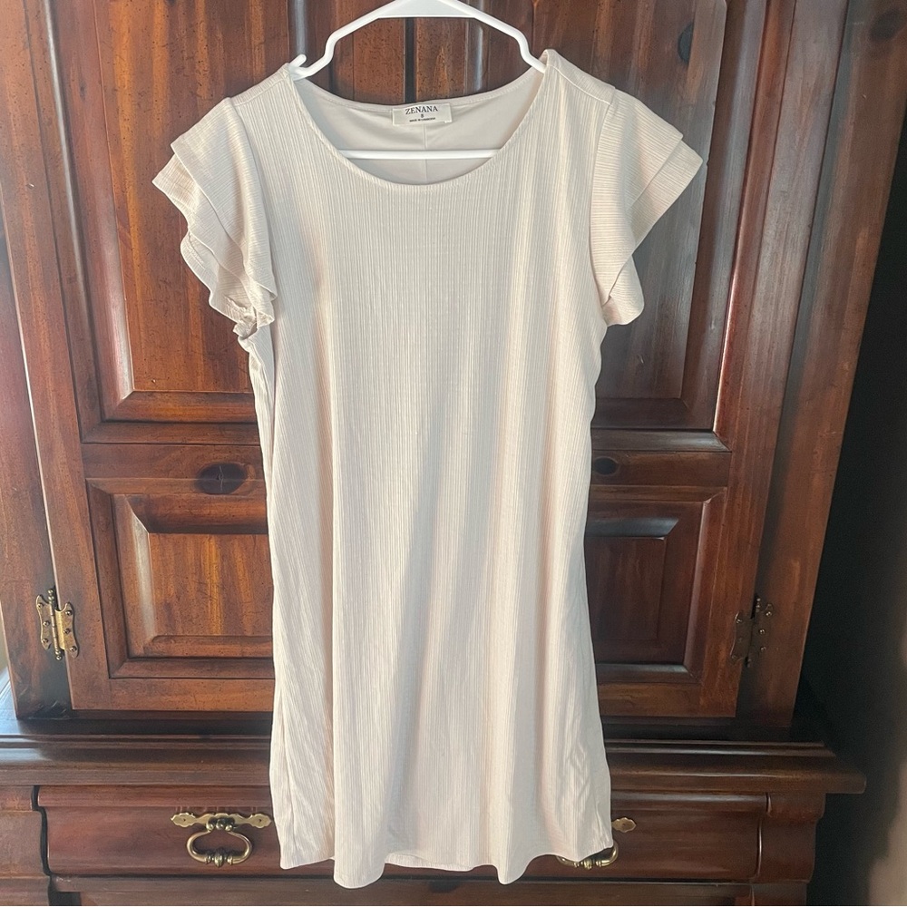 Zenana Cream Ruffle Sleeve Dress